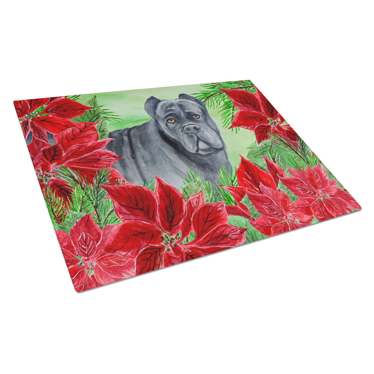 Caroline's Treasures Cane Corso Poinsettas Glass Cutting Board Large