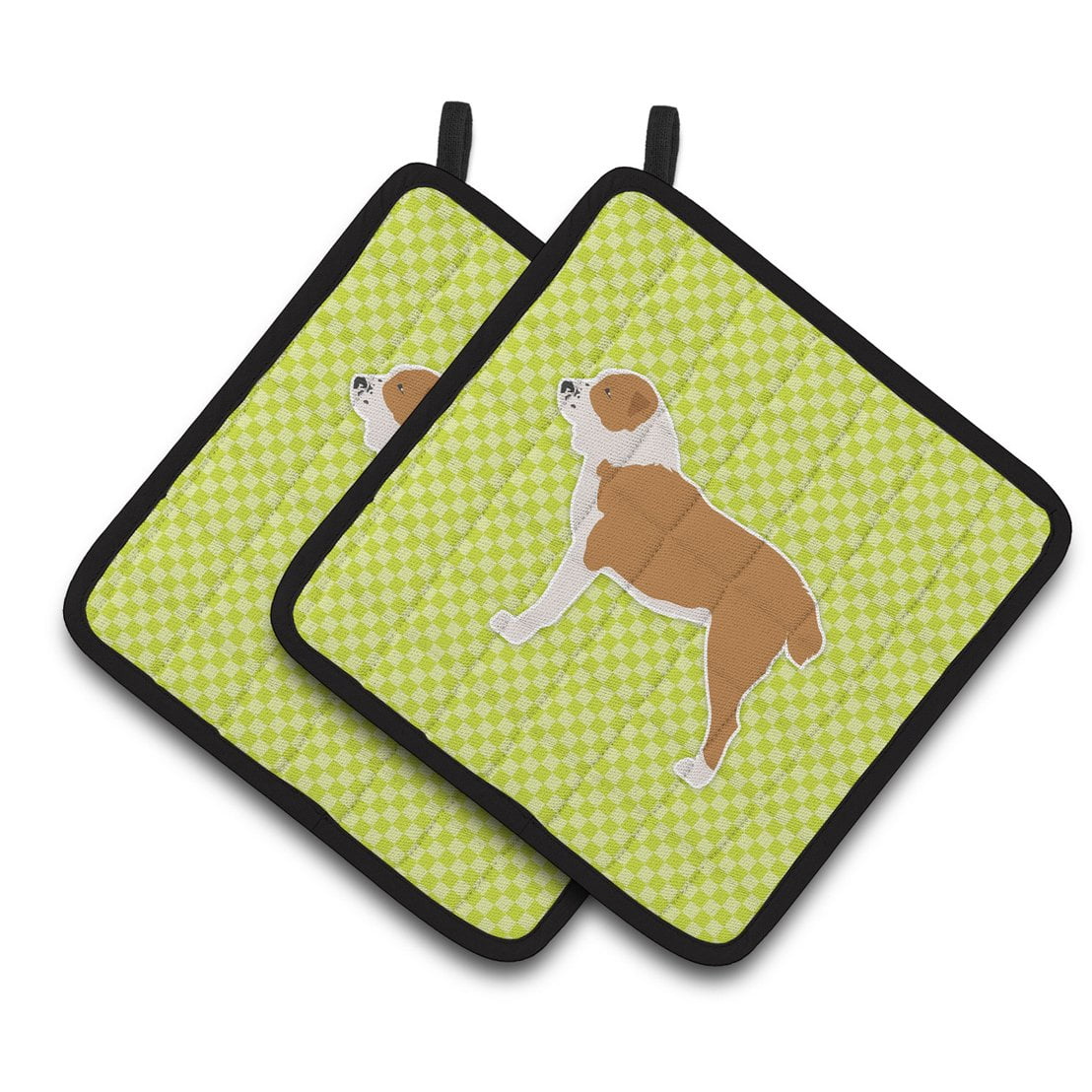 Caroline's Treasures Central Asian Shepherd Dog Checkerboard Green Pair of Pot Holders