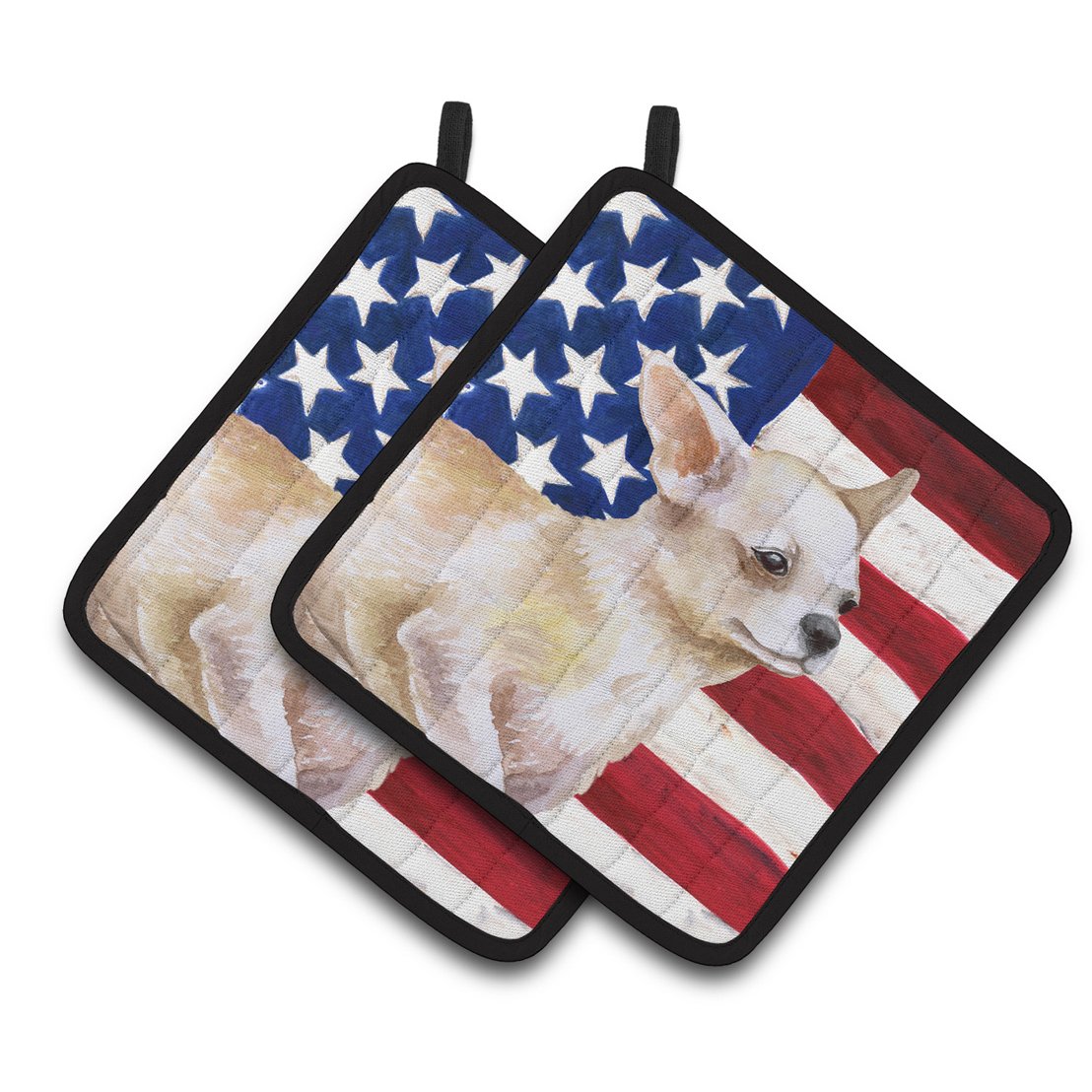 Chihuahua Leg up Patriotic Pair of Pot Holders