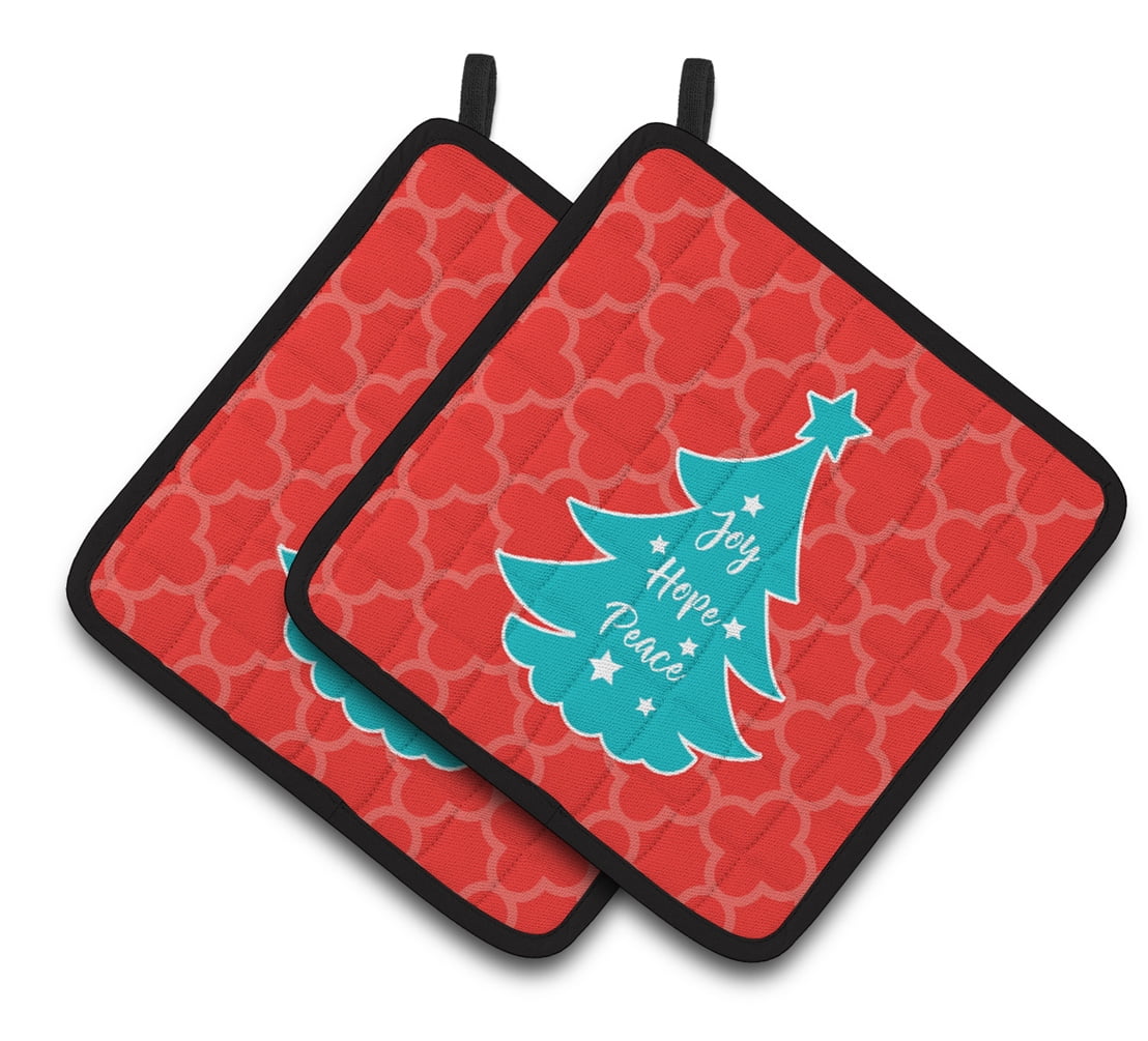 Caroline's Treasures Christmas Tree Red Teal Pair of Pot Holders