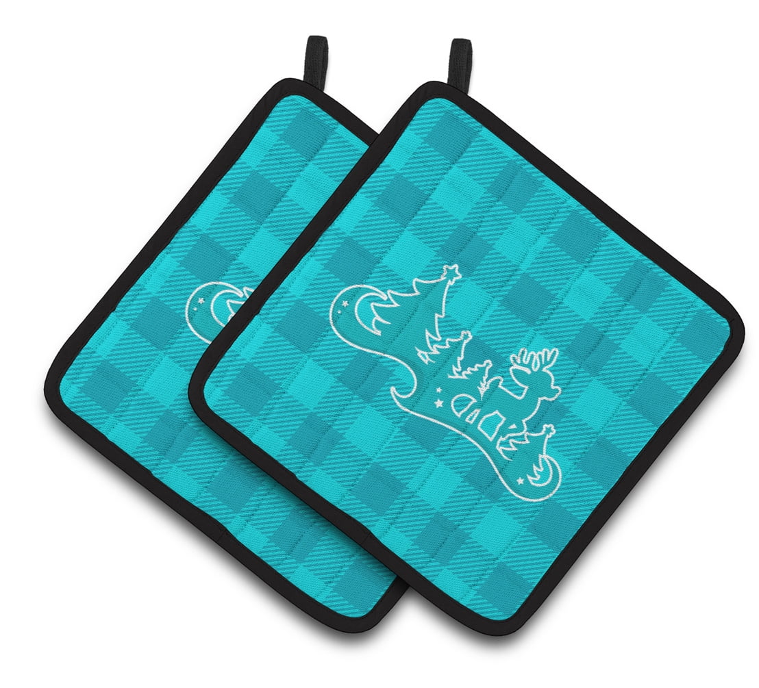Caroline's Treasures Christmas Tree Reindeer Blue Pair of Pot Holders