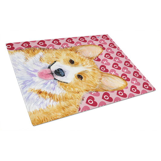 Caroline's Treasures Corgi Hearts Love and Valentine's Day Portrait Glass Cutting Board Large