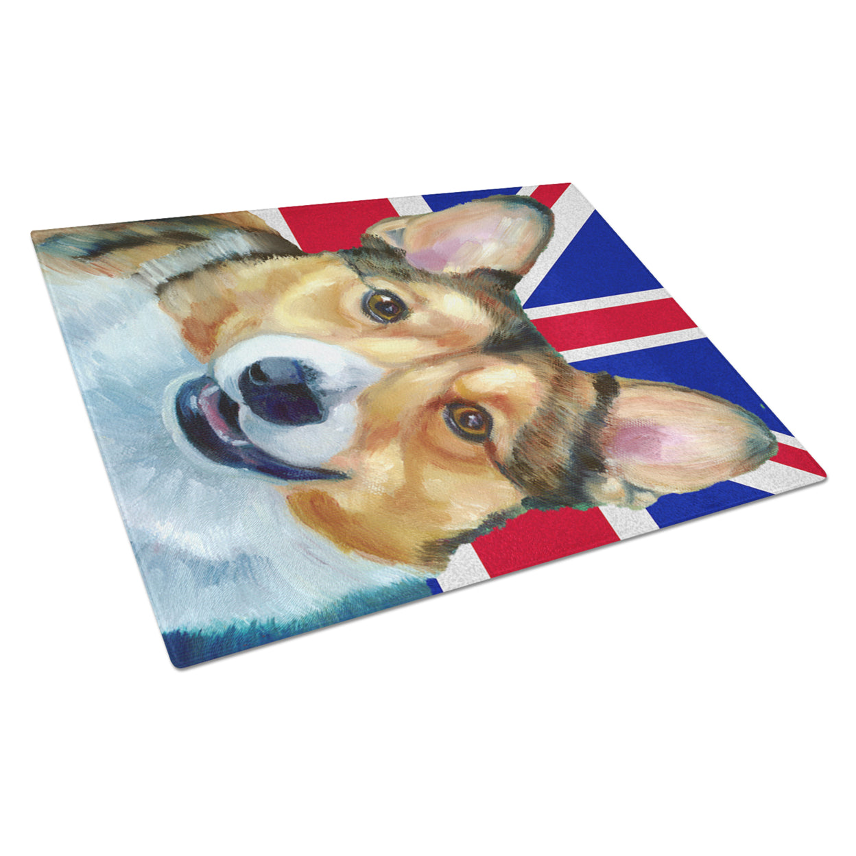 Caroline's Treasures Corgi with English Union Jack British Flag Glass Cutting Board Large