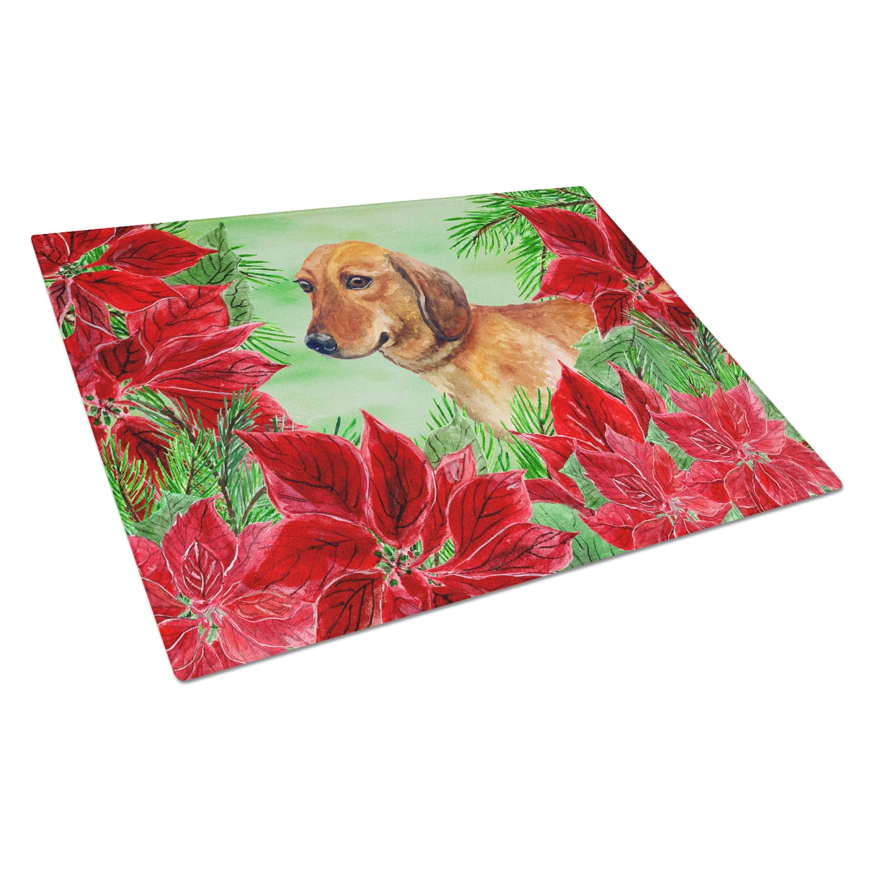 Caroline's Treasures Dachshund Poinsettas Glass Cutting Board Large