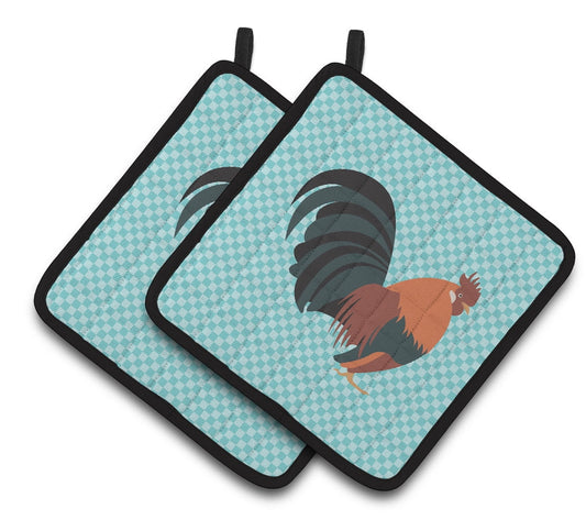 Caroline's Treasures Dutch Bantam Chicken Blue Check Pair of Pot Holders