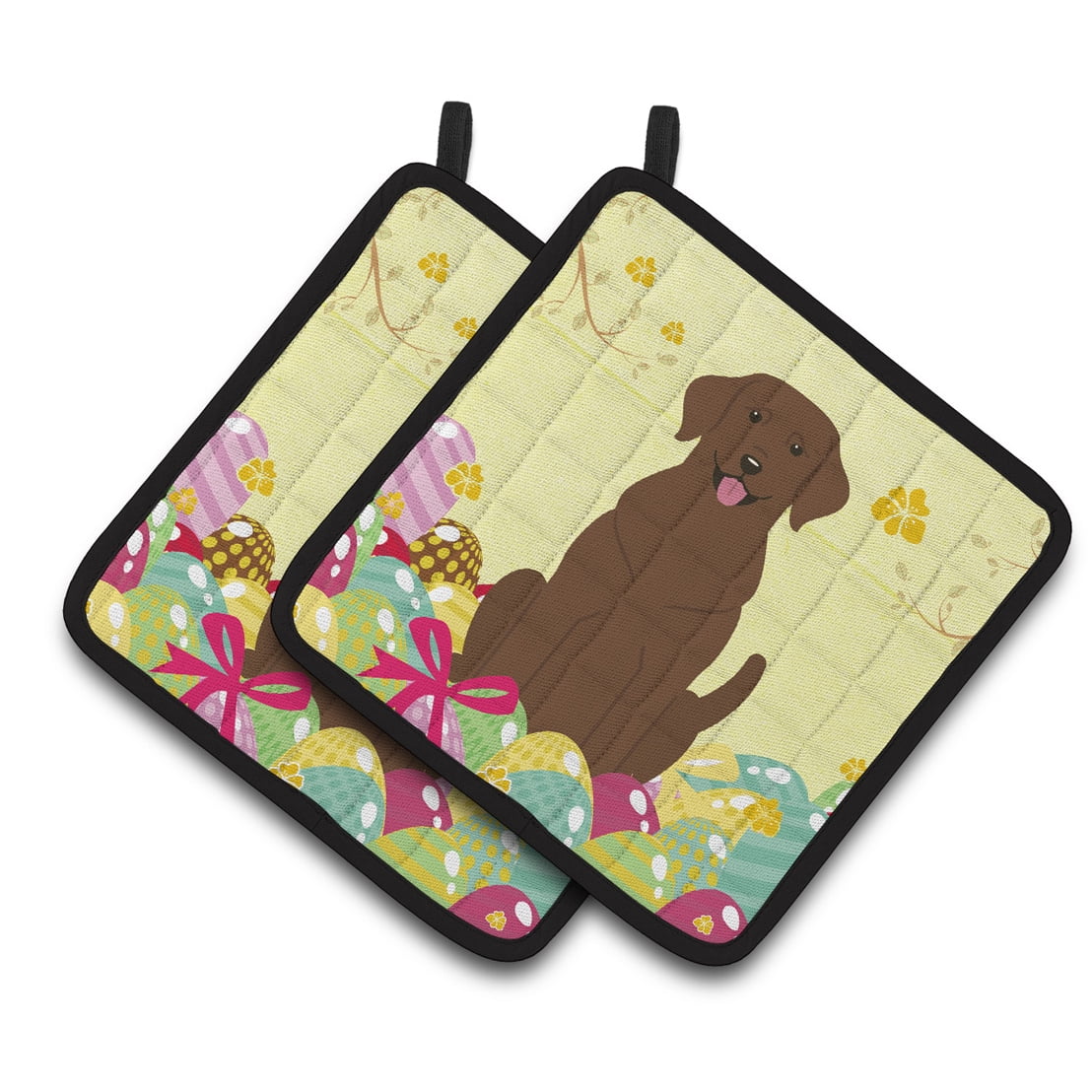 Caroline's Treasures Easter Eggs Chocolate Labrador Pair of Pot Holders
