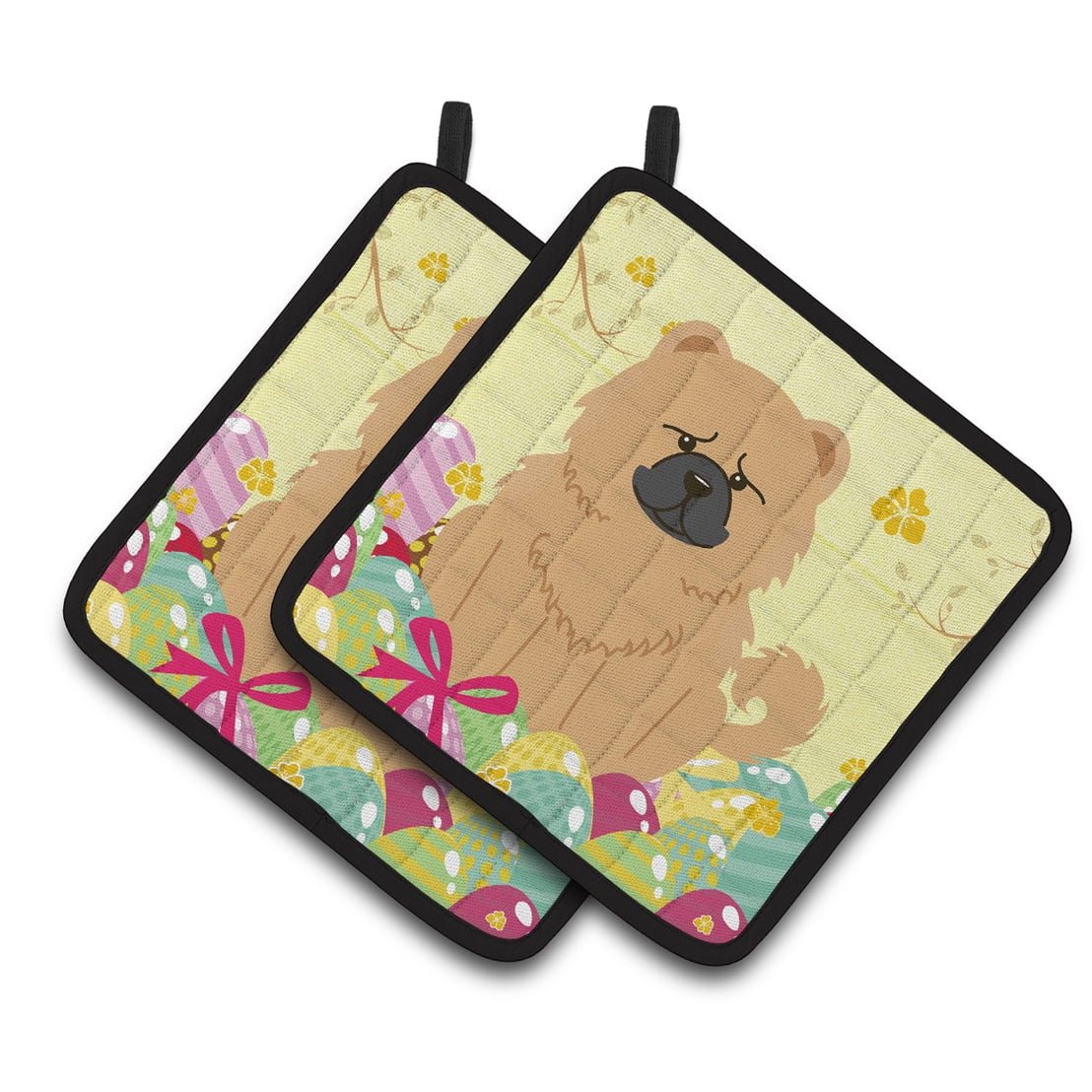 Caroline's Treasures Easter Eggs Chow Chow Cream Pair of Pot Holders