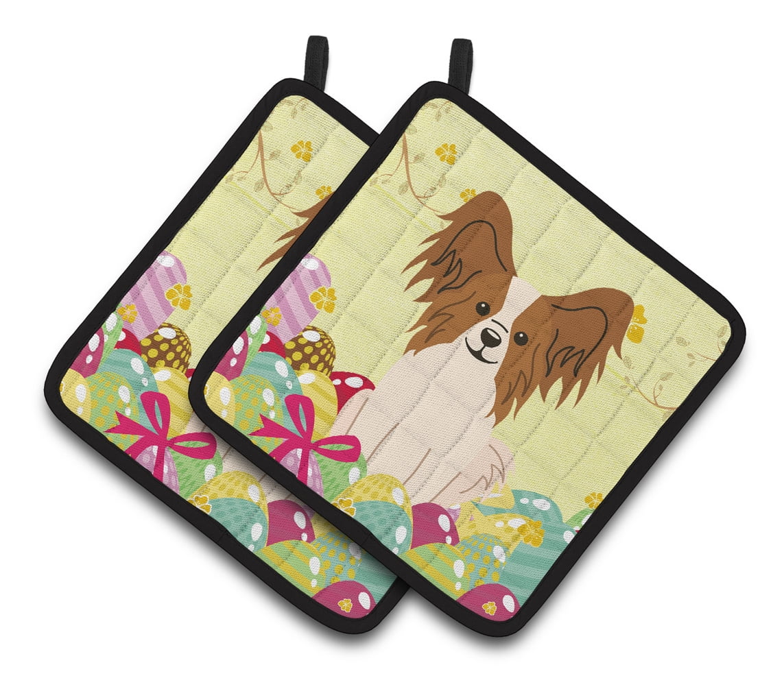 Caroline's Treasures Easter Eggs Papillon Red White Pair of Pot Holders