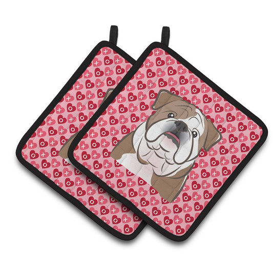 Caroline's Treasures English Bulldog Hearts Pair of Pot Holders