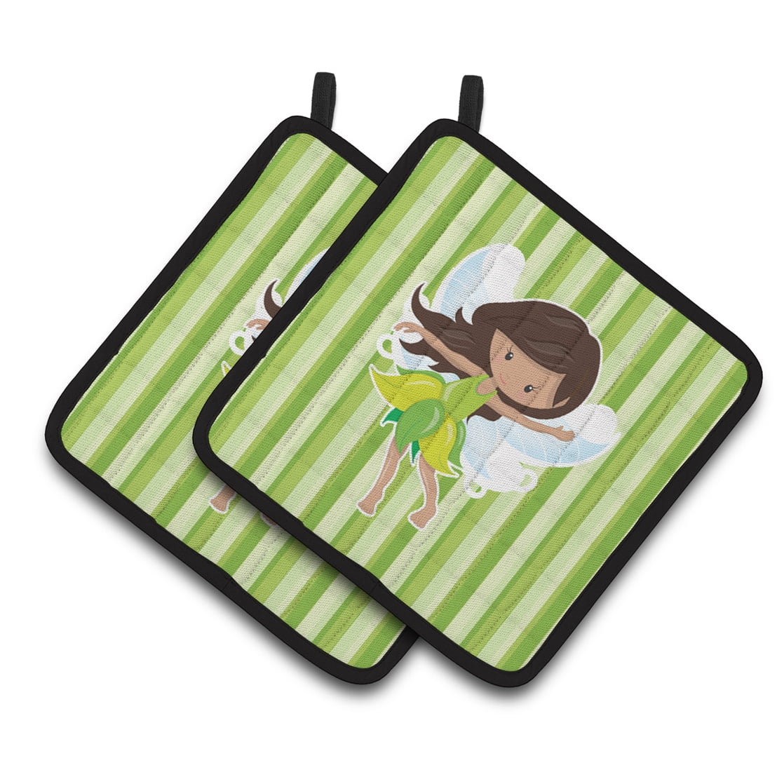 Caroline's Treasures Fairy Green Stripes Pair of Pot Holders