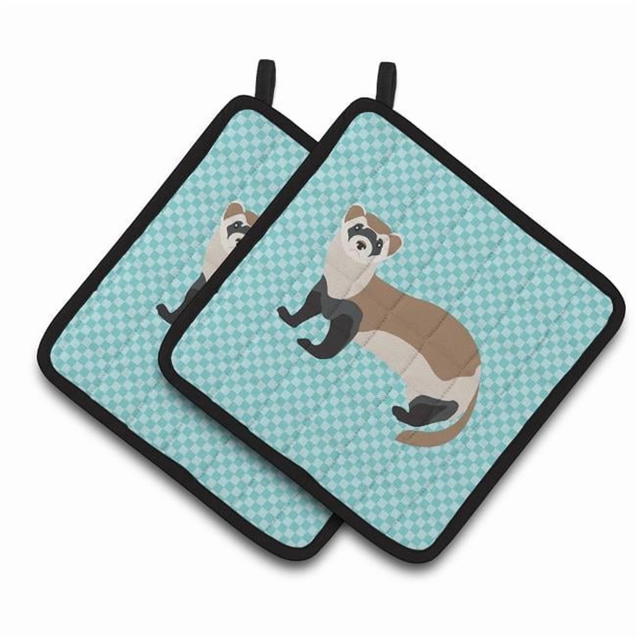 Caroline's Treasures Ferret Blue Check Pair of Pot Holders