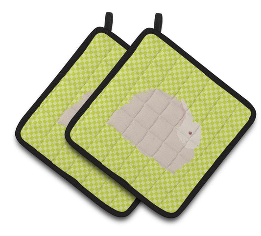 Caroline's Treasures Fluffy Angora Rabbit Green Pair of Pot Holders