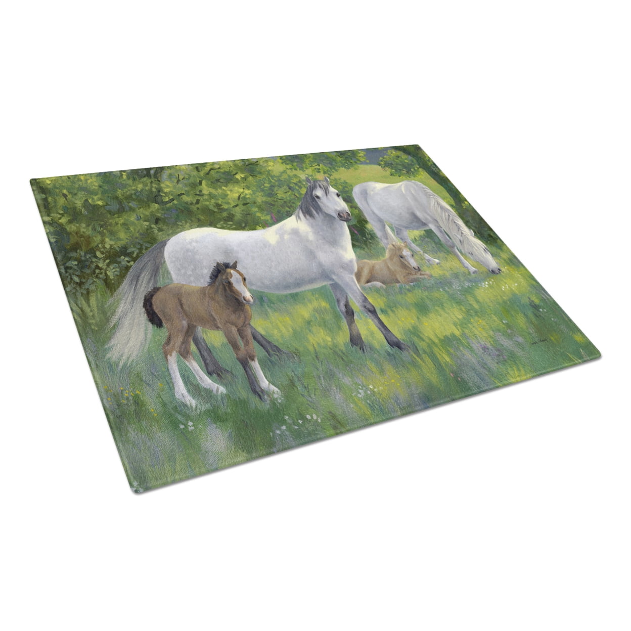 Caroline's Treasures Group of Horses Glass Cutting Board Large