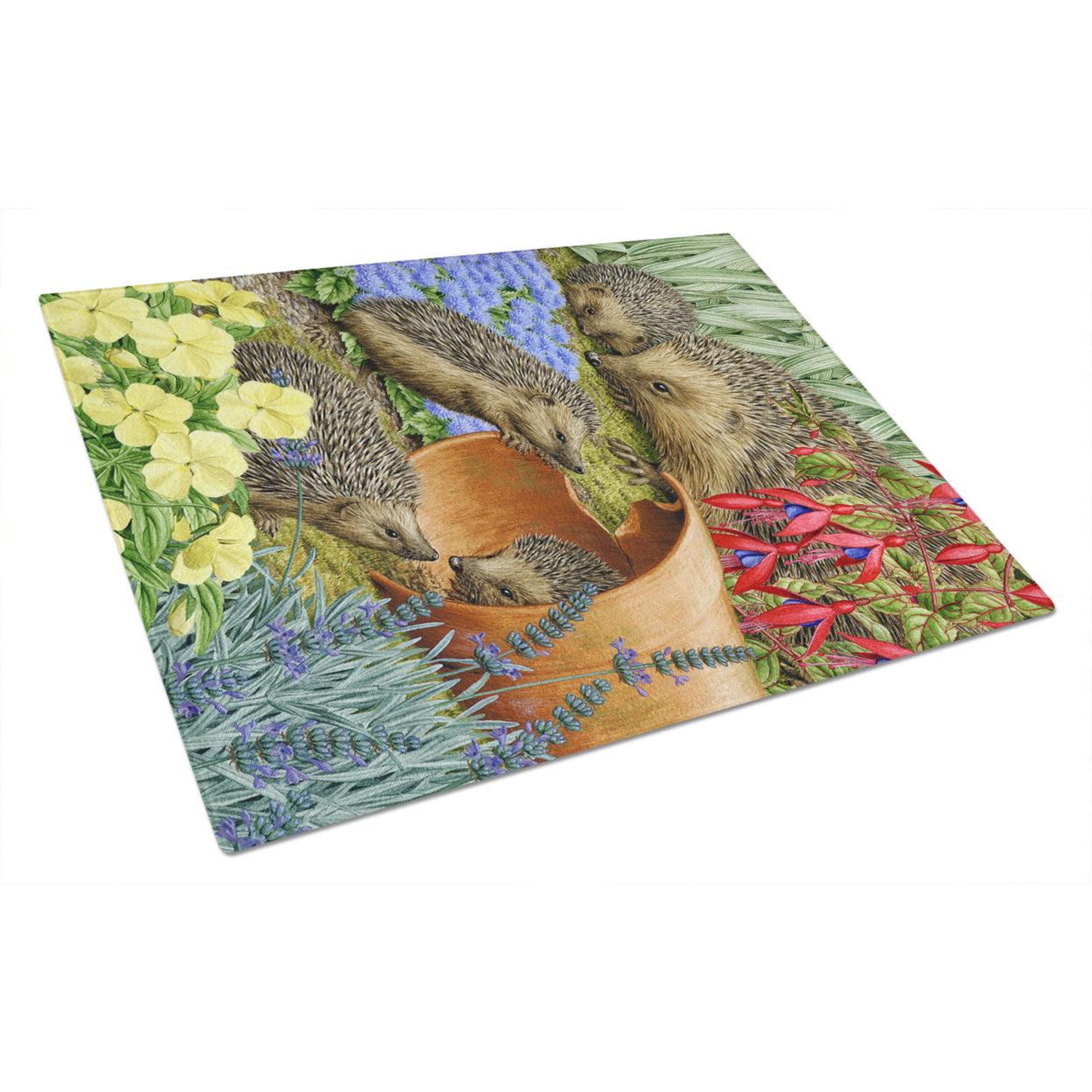 Caroline's Treasures Hedgehogs in the Flower Pot Glass Cutting Board Large