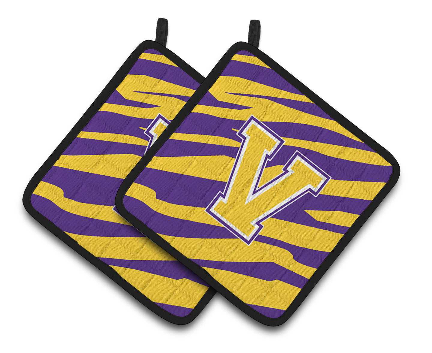 Letter V Monograma - Raya Tigre - Par de Portavasos de Oro Morado