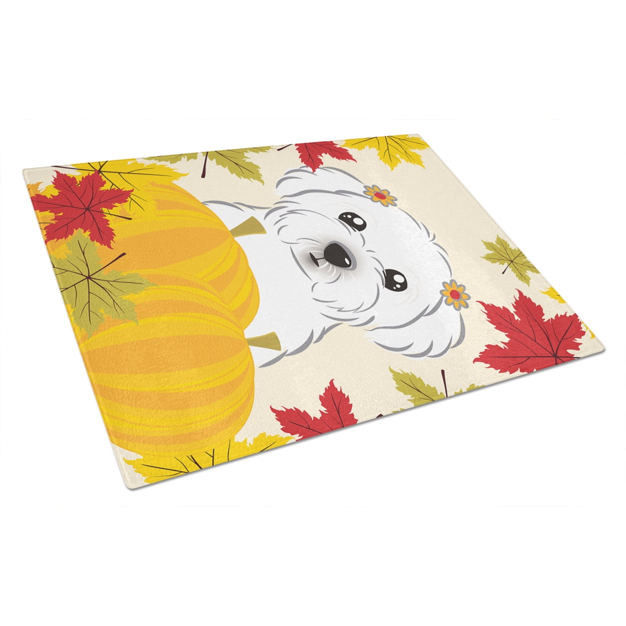 Caroline's Treasures Maltese Thanksgiving Glass Cutting Board Large