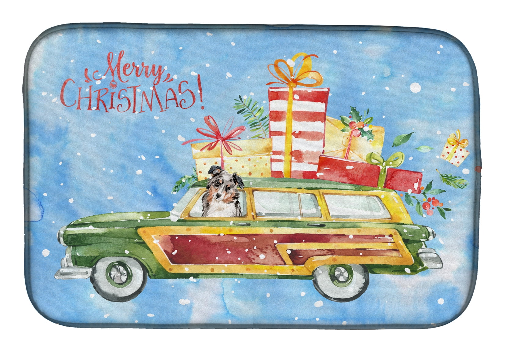 Caroline's Treasures Merry Christmas Australian Shepherd Dish Drying Mat