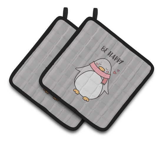 Caroline's Treasures Nursery Be Happy Penquin Pair of Pot Holders