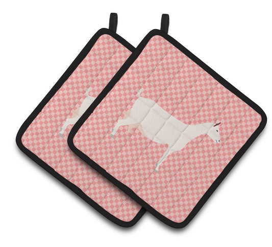 Caroline's Treasures Saanen Goat Pink Check Pair of Pot Holders