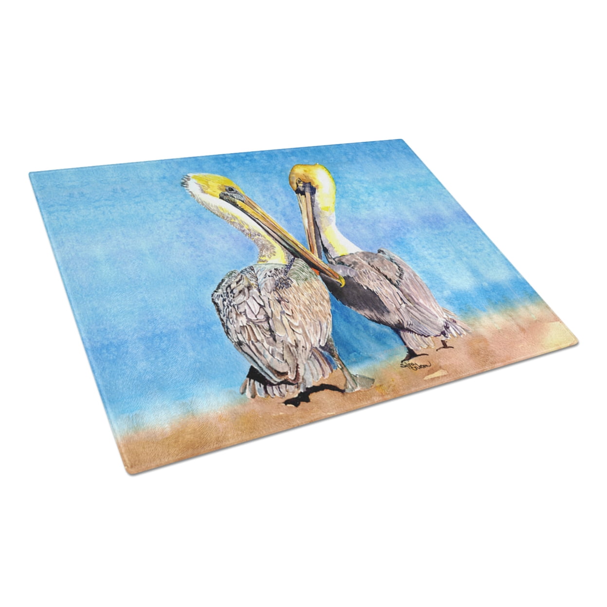 Caroline's Treasures Two Pelicans with Blue sky Glass Cutting Board