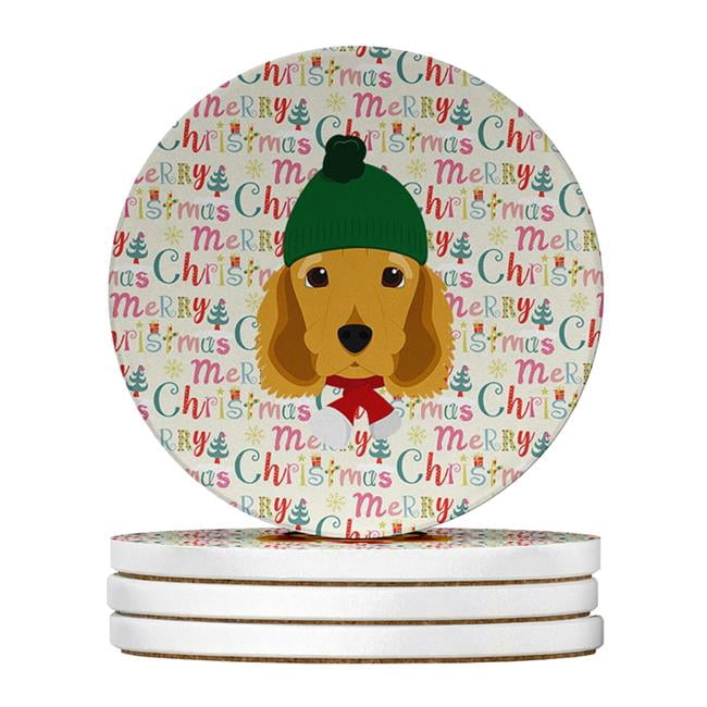 Cocker Spaniel Merry Christmas Large Sandstone Coasters Pack of 4 4 in x 4 in