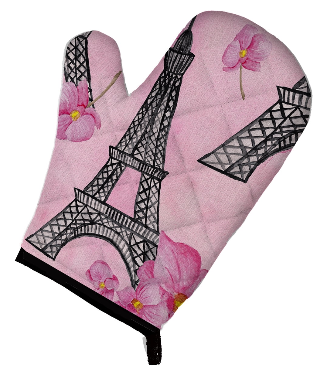 Watercolor Pink Flowers and Eiffel Tower Oven Mitt