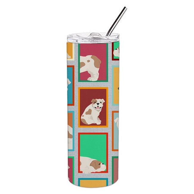 Carolines Treasures MLM1100TBL20 20 oz  Lots of Piebald English Bulldog Stainless Steel Skinny Tumbler