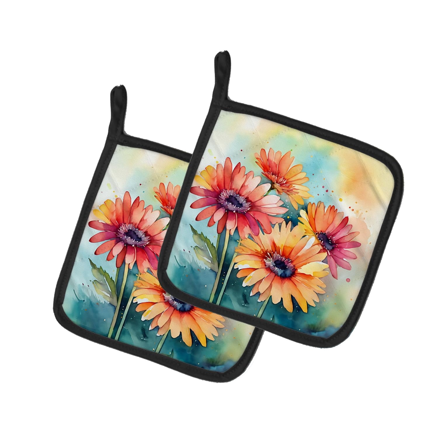 Carolines Treasures 7.5 x 7.5 in. Gerbera Daisies in Watercolor Pot Holders - Set of 2
