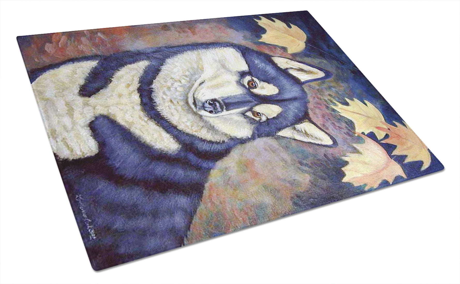 Carolines Treasures 7173LCB Fall Leaves Siberian Husky Glass Cutting Board - Large- 15 x 12 in.