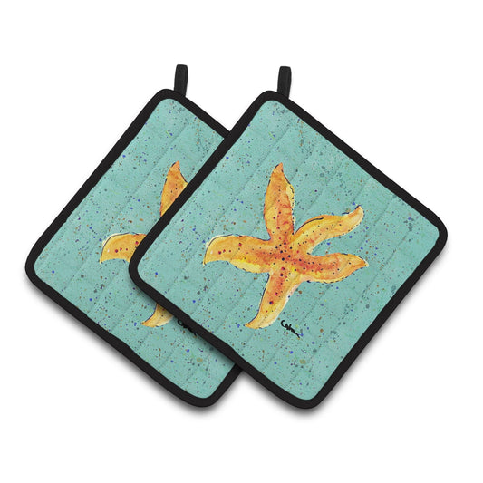 Starfish on Teal Pair of Pot Holders