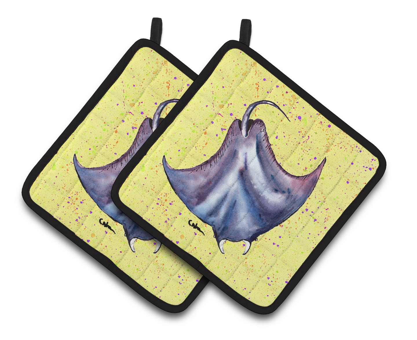 Carolines Treasures 8531PTHD Stingray on Yellow Pair of Pot Holders , 7.5HX7.5W, multicolor