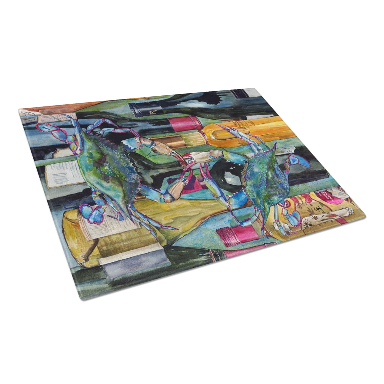 Carolines Treasures 8917LCB Blue Crabby Wine Bottles Glass Cutting Board Large, 12H x 16W, multicolor