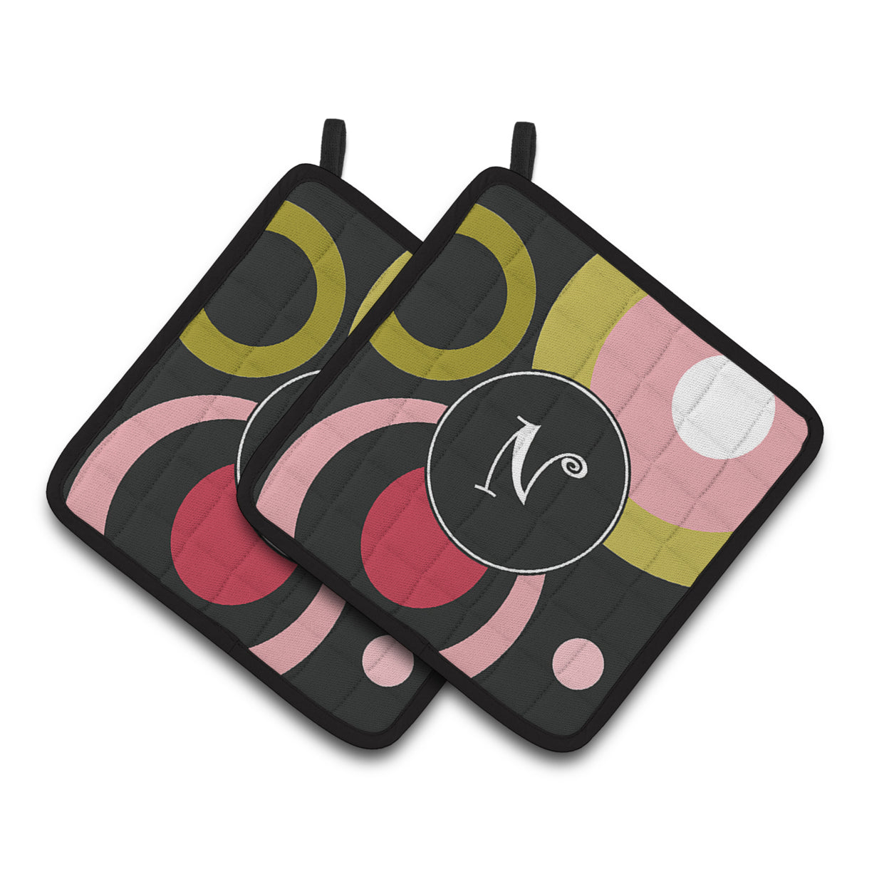 Carolines Treasures AM1001-NPTHD Letter N Monogram - Retro in Black  Pair of Pot Holders  7.5HX7.5W multicolor