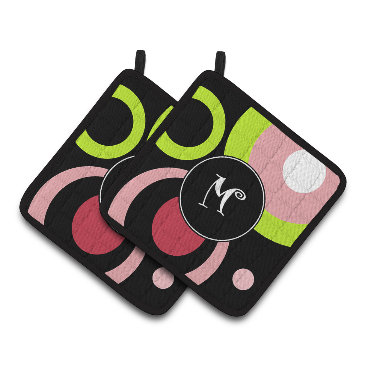 Carolines Treasures AM1002-MPTHD Letter M Monogram - Retro in Black Pair of Pot Holders , 7.5HX7.5W, multicolor