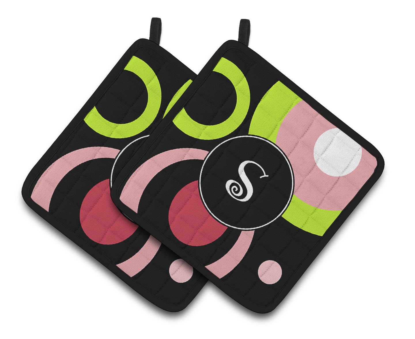 Carolines Treasures AM1002-SPTHD Letter S Monogram - Retro in Black Pair of Pot Holders , 7.5HX7.5W, multicolor