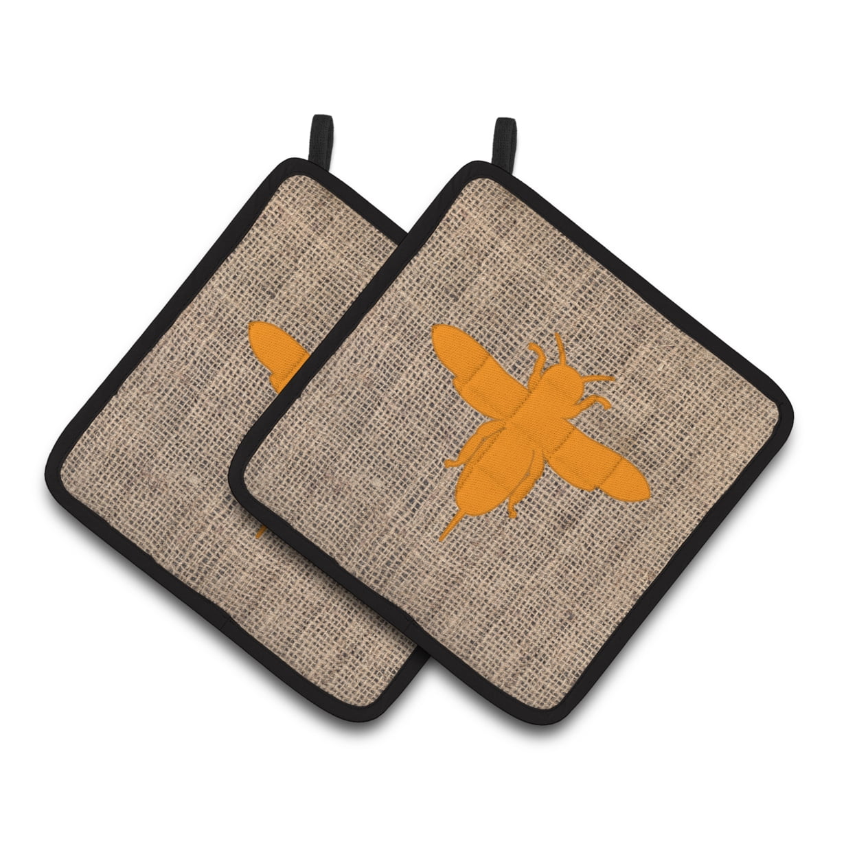 Carolines Treasures BB1057-BL-OR-PTHD Bee Faux Burlap and Orange Pair of Pot Holders , 7.5HX7.5W, multicolor