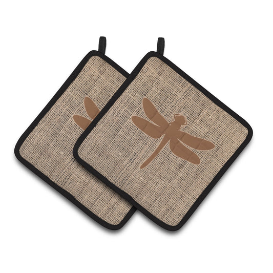 Caroline's Treasures Dragonfly Faux Burlap and Brown Pair of Pot Holders
