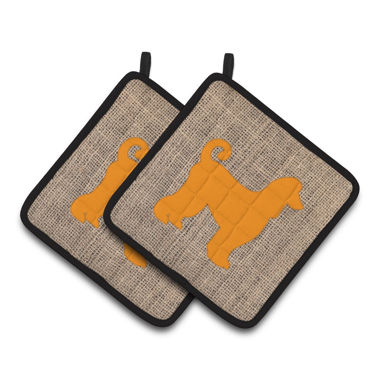 Carolines Treasures BB1066-BL-OR-PTHD Afghan Hound Faux Burlap and Orange Pair of Pot Holders , 7.5HX7.5W, multicolor
