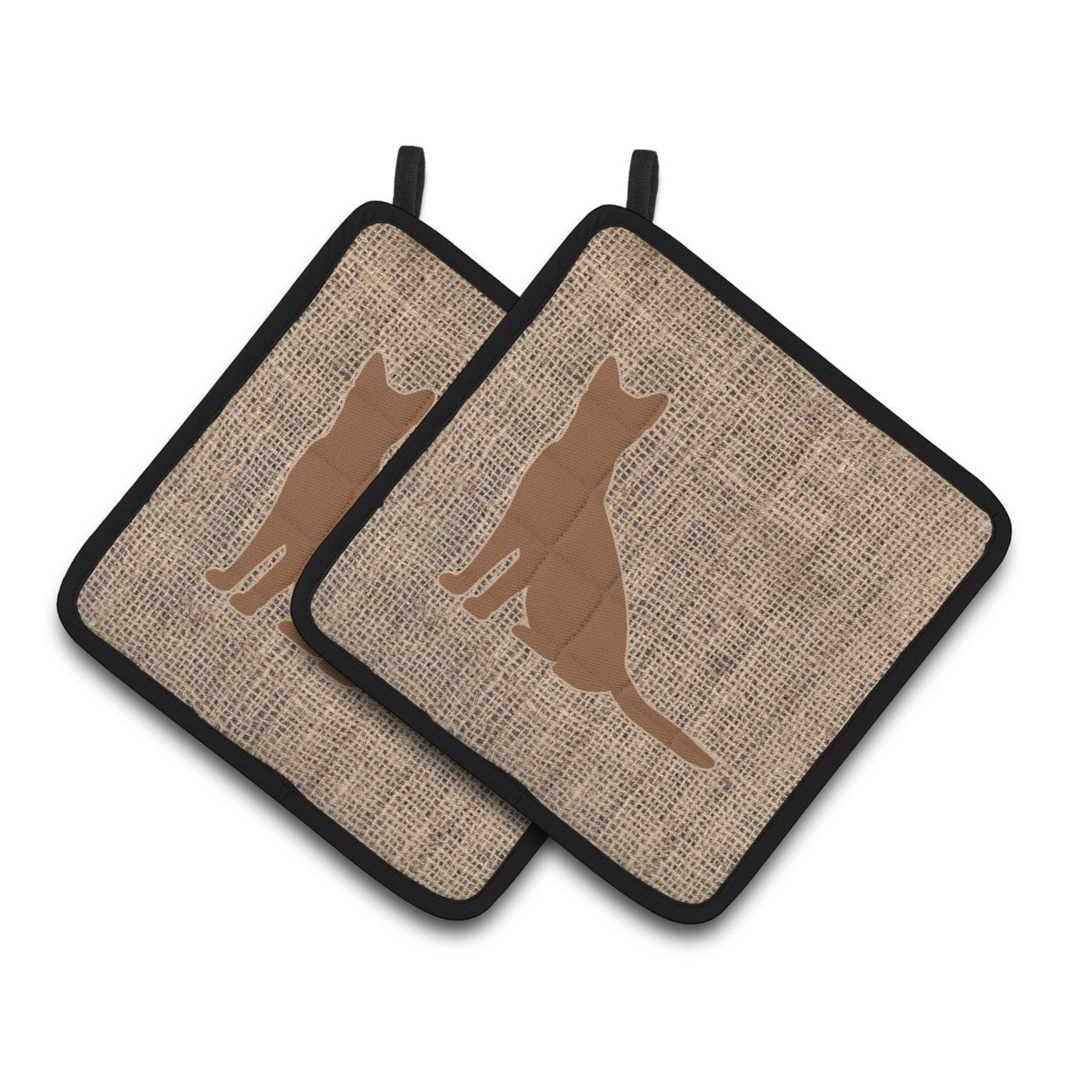 Carolines Treasures BB1071-BL-BN-PTHD Cat Faux Burlap and Brown Pair of Pot Holders , 7.5HX7.5W, multicolor