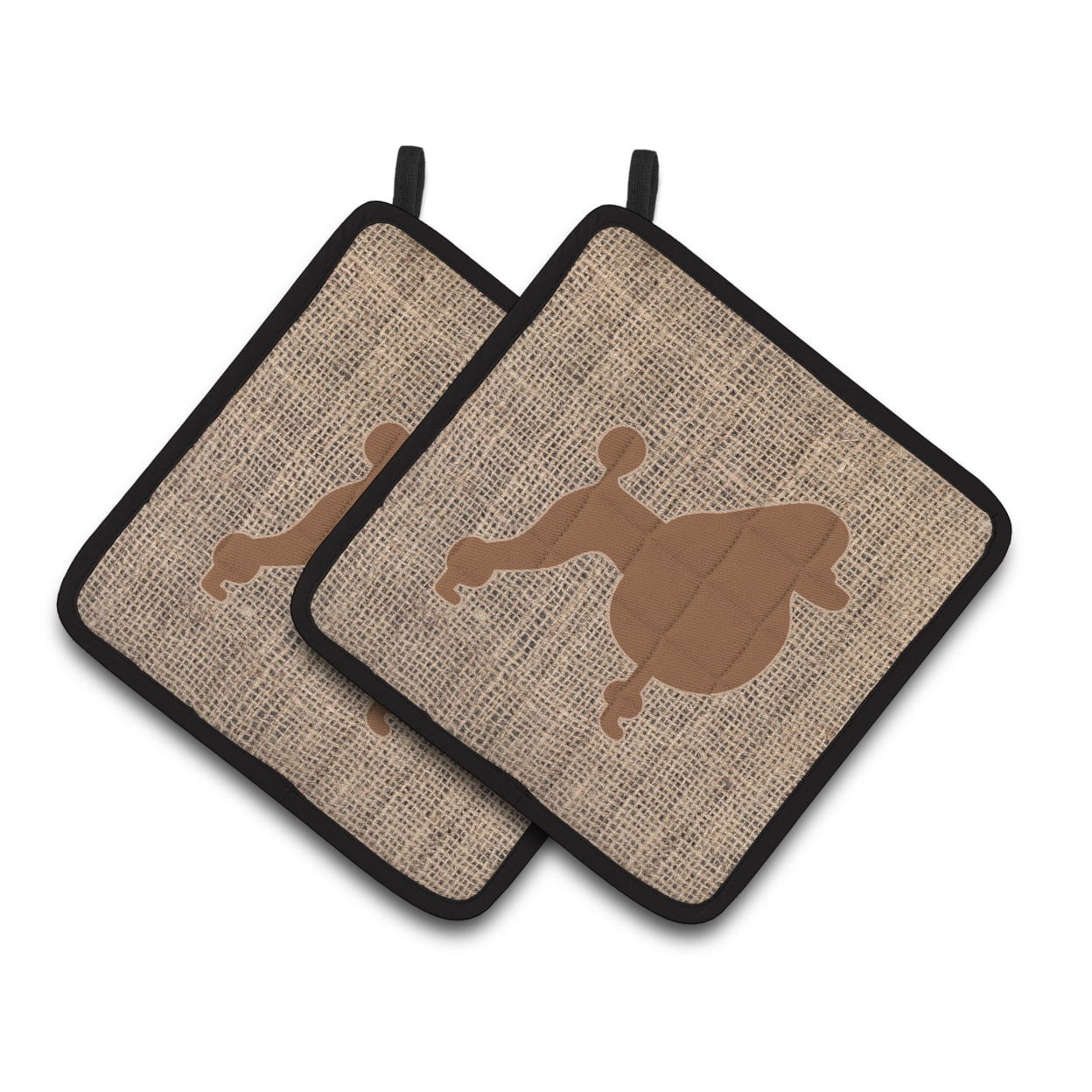Carolines Treasures BB1072-BL-BN-PTHD Poodle Faux Burlap and Brown Pair of Pot Holders , 7.5HX7.5W, multicolor