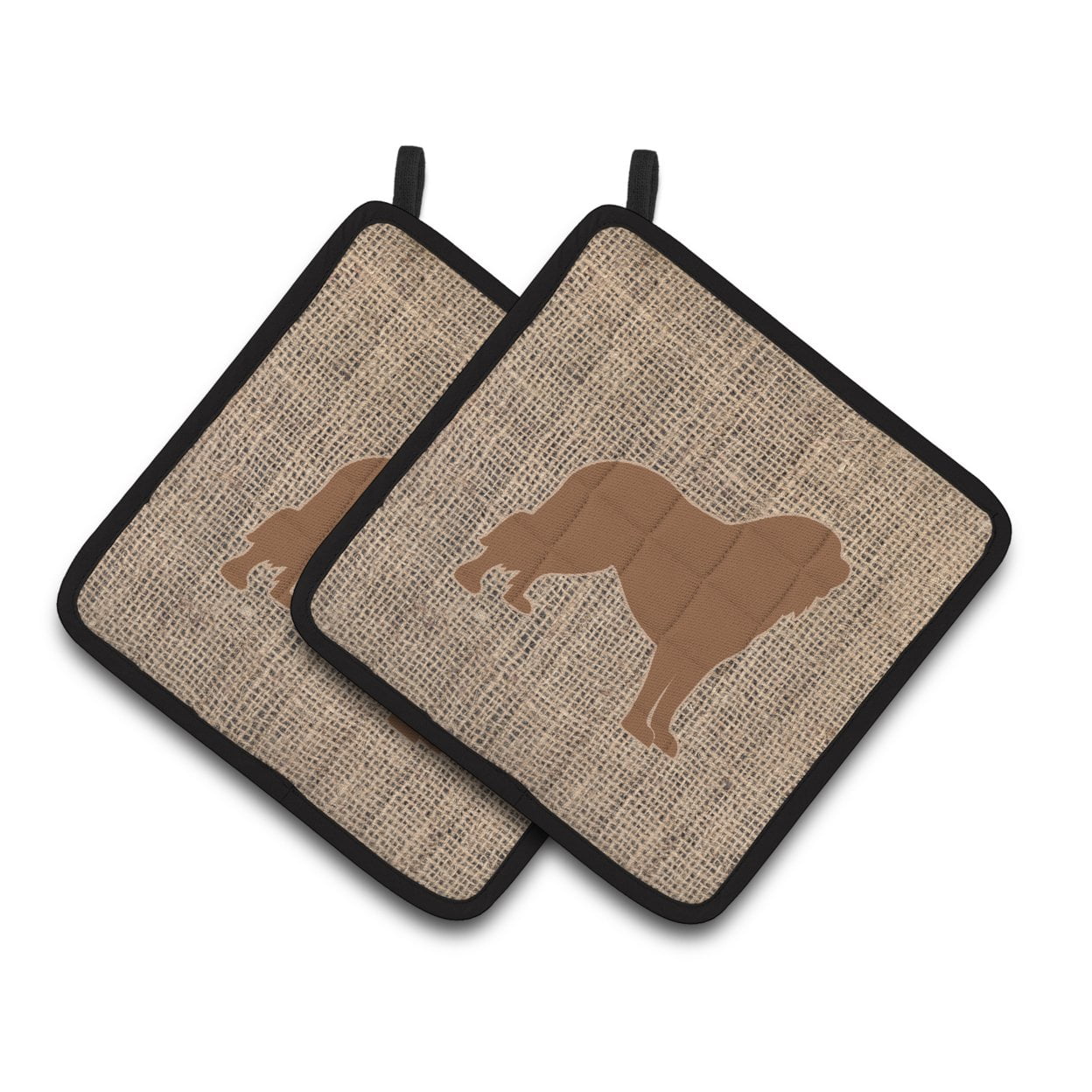 Carolines Treasures BB1077-BL-BN-PTHD Tibetial Mastiff Faux Burlap and Brown Pair of Pot Holders , 7.5HX7.5W,