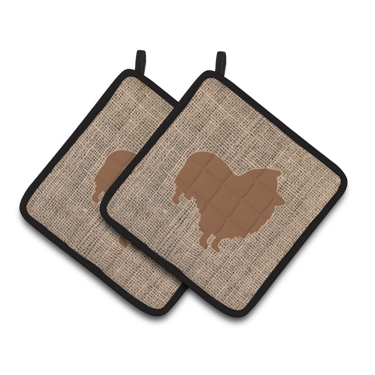 Carolines Treasures BB1080-BL-BN-PTHD Sheltie Faux Burlap and Brown Pair of Pot Holders , 7.5HX7.5W, multicolor