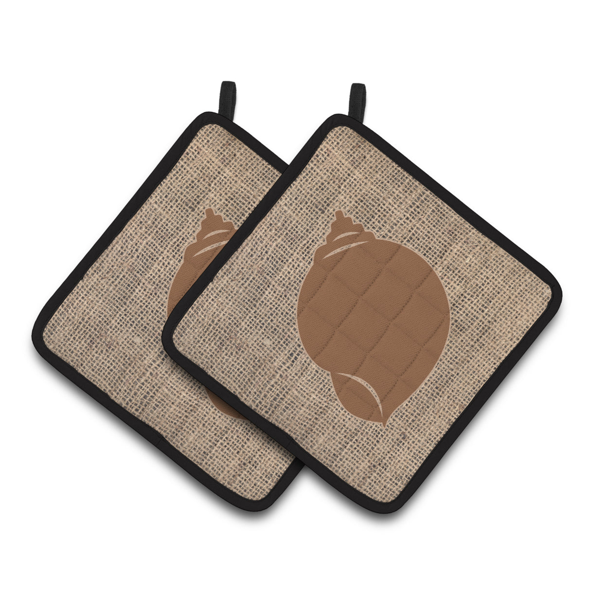 Carolines Treasures BB1099-BL-BN-PTHD Shell Faux Burlap and Brown Pair of Pot Holders , 7.5HX7.5W, multicolor