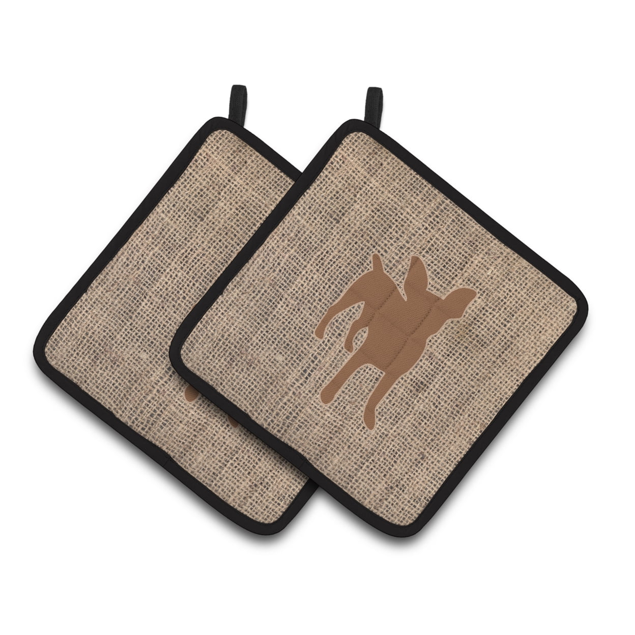 Carolines Treasures BB1108-BL-BN-PTHD Chihuahua Faux Burlap and Brown Pair of Pot Holders , 7.5HX7.5W, multicolor