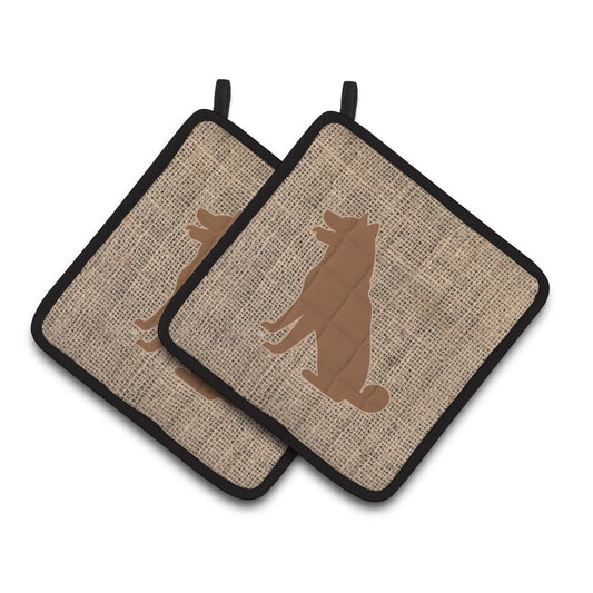 Carolines Treasures BB1113-BL-BN-PTHD Shiba Inu Faux Burlap and Brown Pair of Pot Holders , 7.5HX7.5W, multicolor