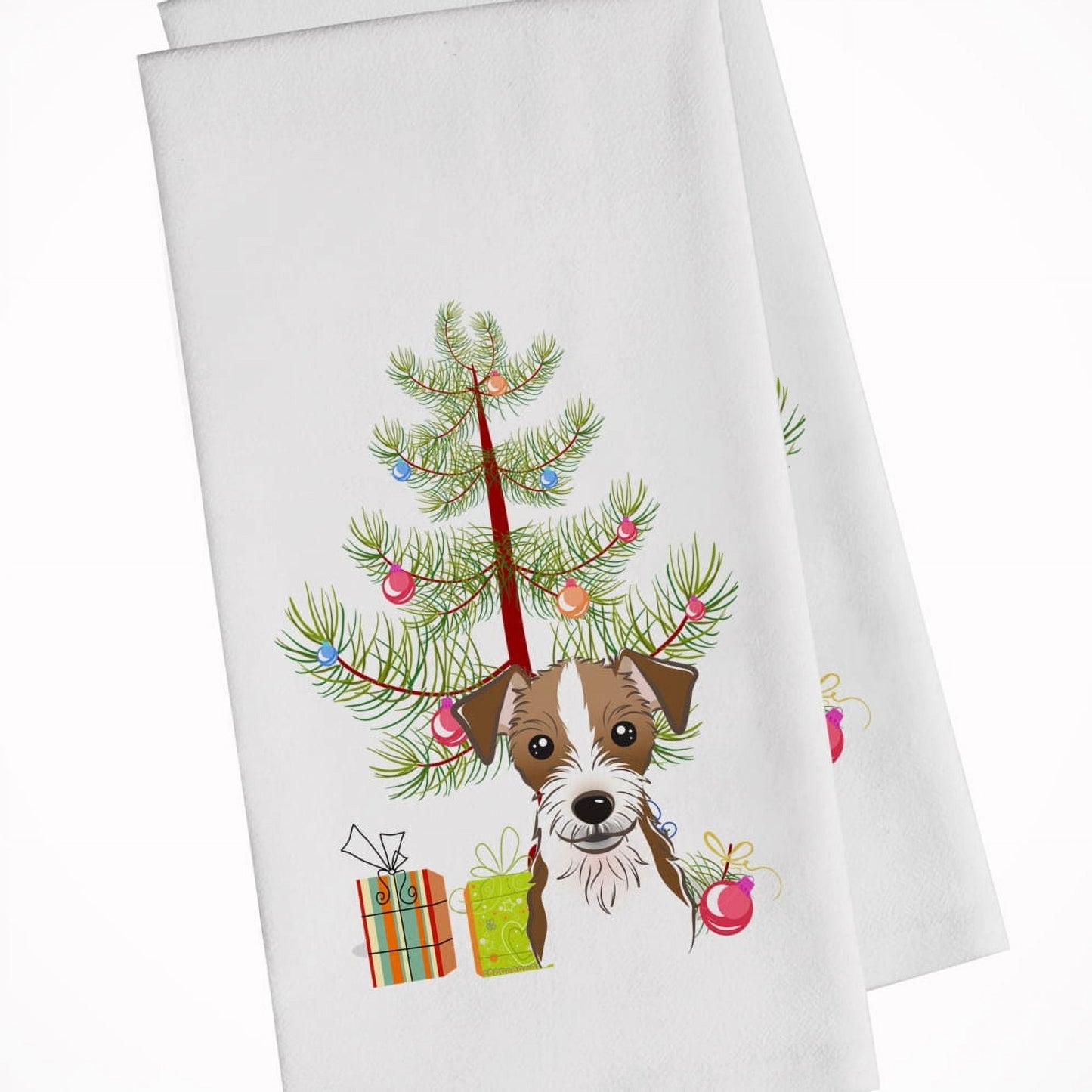 Carolines Treasures BB1574WTKT Christmas Tree and Jack Russell Terrier White Kitchen Towel Set of 2 Dish Towels 19 X 25"