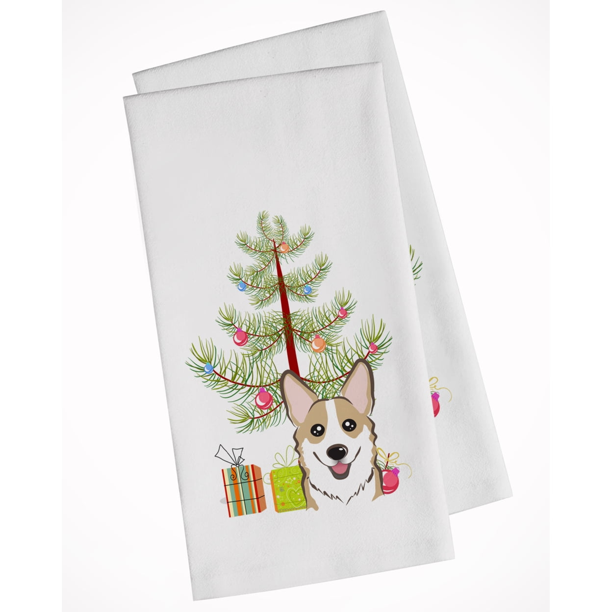 Carolines Treasures BB1625WTKT Christmas Tree and Sable Corgi White Kitchen Towel Set of 2 Dish Towels 19 X 25"