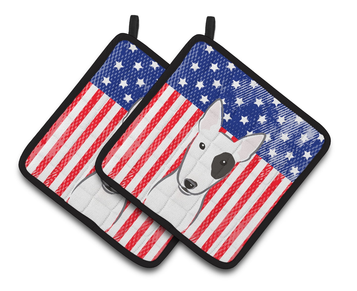 Carolines Treasures BB2139PTHD Flag and Bull Terrier Pair of Pot Holders , 7.5HX7.5W, multicolor