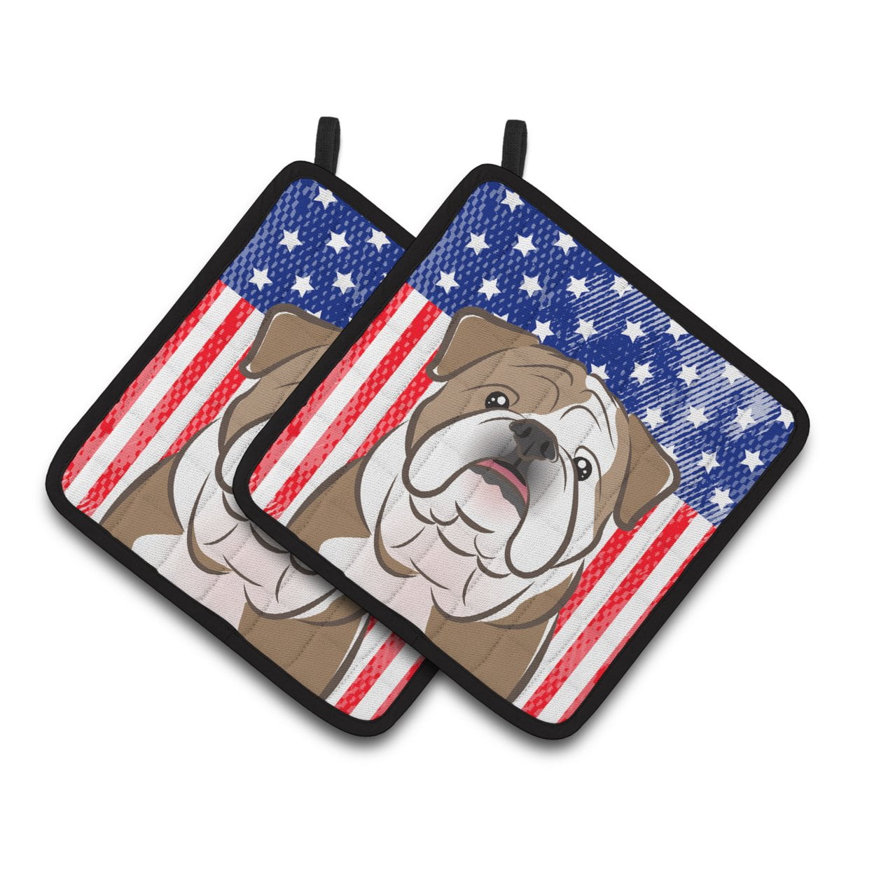 Carolines Treasures BB2149PTHD Flag and English Bulldog Pair of Pot Holders , 7.5HX7.5W, multicolor