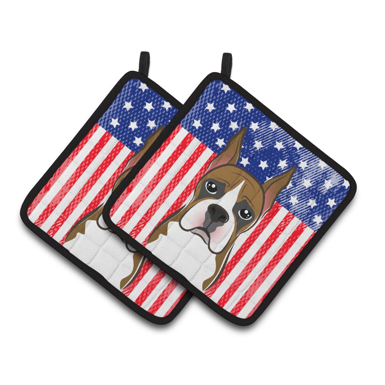 Carolines Treasures BB2153PTHD Flag and Boxer Pair of Pot Holders , 7.5HX7.5W, multicolor